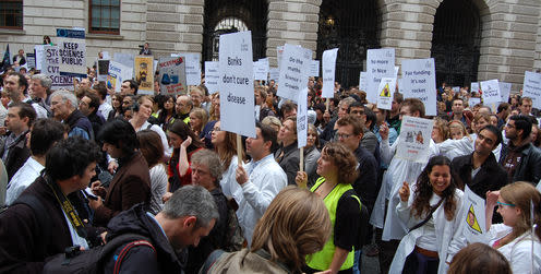 <span class="caption">UK scientists protest against proposed cuts in 2010.</span> <span class="attribution"><a class="link " href="https://www.flickr.com/photos/shanemcc/5065050307" rel="nofollow noopener" target="_blank" data-ylk="slk:Shane/Flickr;elm:context_link;itc:0;sec:content-canvas">Shane/Flickr</a>, <a class="link " href="http://creativecommons.org/licenses/by-sa/4.0/" rel="nofollow noopener" target="_blank" data-ylk="slk:CC BY-SA;elm:context_link;itc:0;sec:content-canvas">CC BY-SA</a></span>