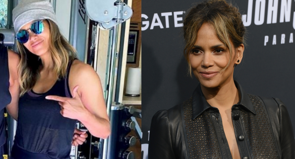 Halle Berry embraced her inner action star while wearing a $470 activewear set. Images via Instagram/ceciliabraekhus, Getty Images.