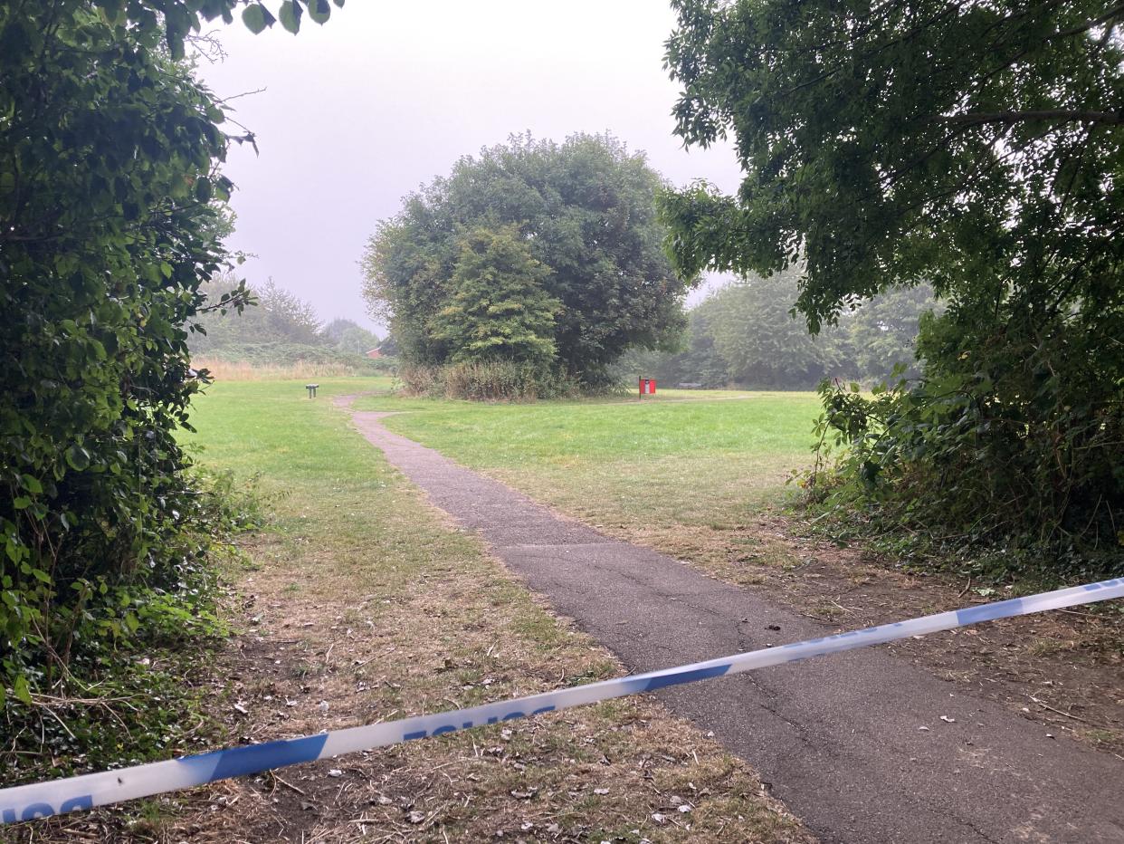 A police cordon at Franklin Park in Braunstone Town, Leicestershire, where a man was attacked before dying in hospital. (Reach)