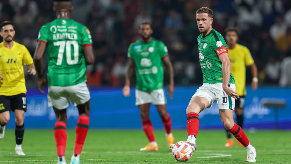 Henderson makes a pass during the Saudi Pro League match between Al Ettifaq and Al Ittihad in November. - Yasser Bakhsh/Getty Images