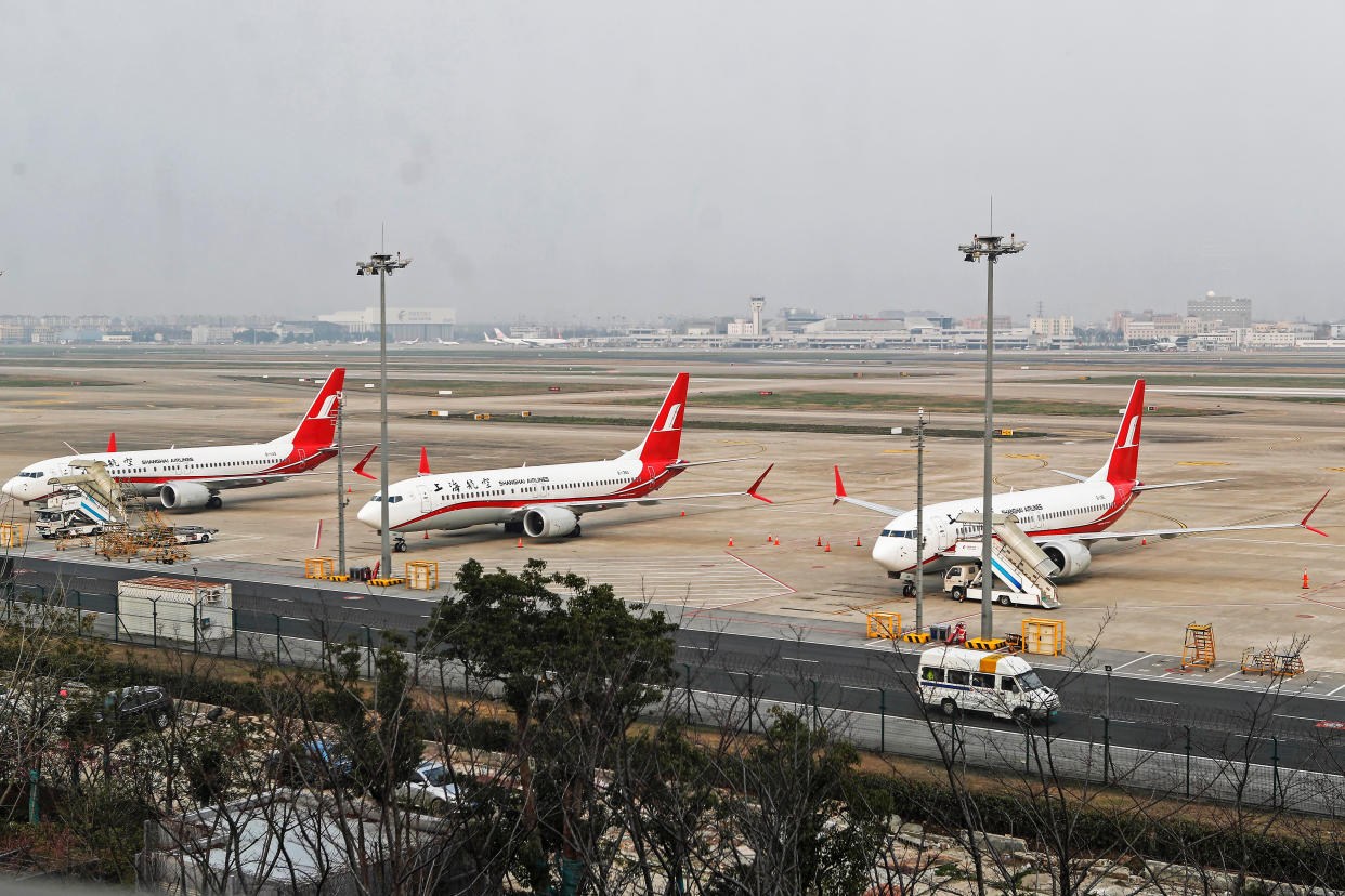 Aviones Boeing 737 MAX 8 estacionados en el aeropuerto de Shanghai, el 11 de marzo de 2019