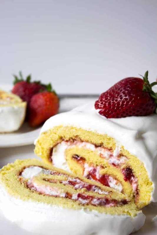 <p>Beyond the Chicken Coop</p><p>Impress your family with this delicious strawberry roll cake. Filled with fresh strawberries and whipped cream.</p><p><strong>Get the recipe: <a href="https://www.beyondthechickencoop.com/strawberry-roll-cake/" rel="nofollow noopener" target="_blank" data-ylk="slk:Strawberry Roll Cake;elm:context_link;itc:0;sec:content-canvas" class="link rapid-noclick-resp">Strawberry Roll Cake</a></strong></p>