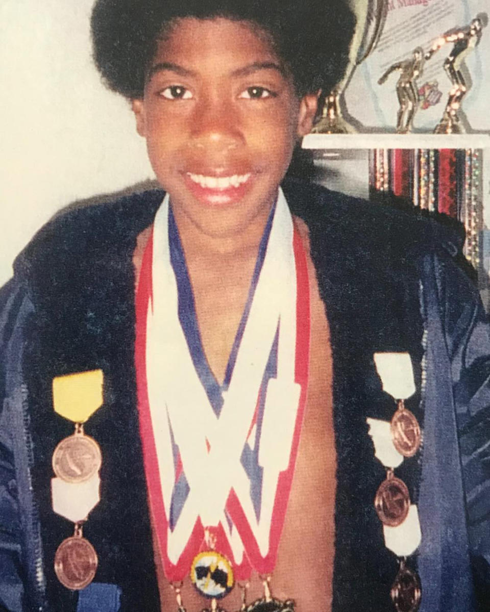 <p>This kiddo was already collecting medals before he became an Olympian...</p>