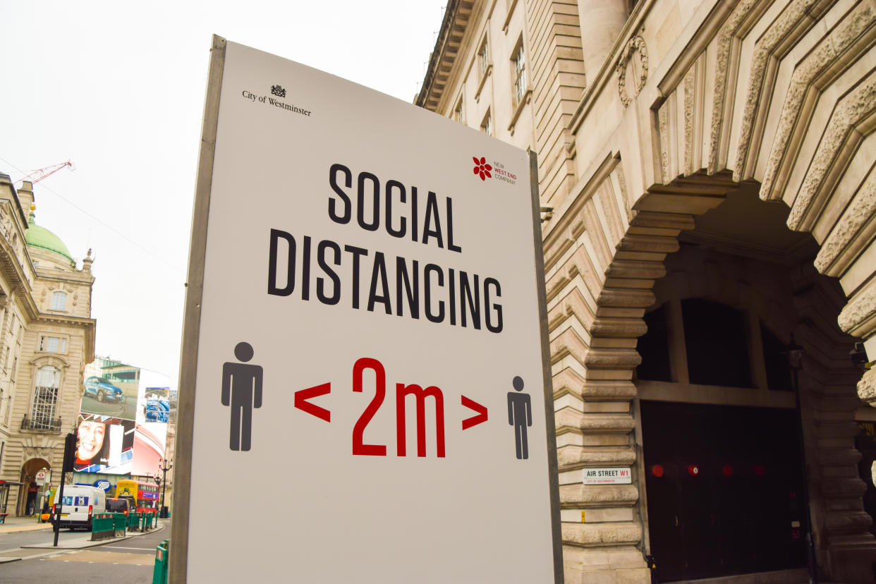  A view of a Social Distancing sign on Regent Street.
England is set to enforce a new tier system once the lockdown ends on 2 December. (Photo by Vuk Valcic / SOPA Images/Sipa USA) 