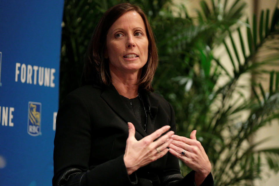 Adena Friedman, president and CEO of Nasdaq, speaks about “Maximizing Shareholder Value” at the 2017 Fortune magazine’s “Most Powerful Women” summit in Washington, U.S., October 9, 2017. REUTERS/Joshua Roberts