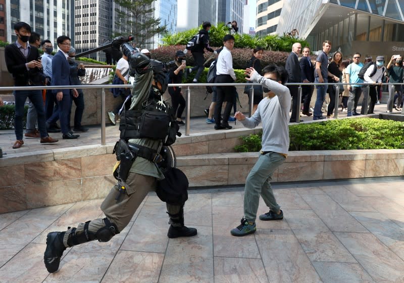 Anti-government protesters gather at the Central District in Hong Kong