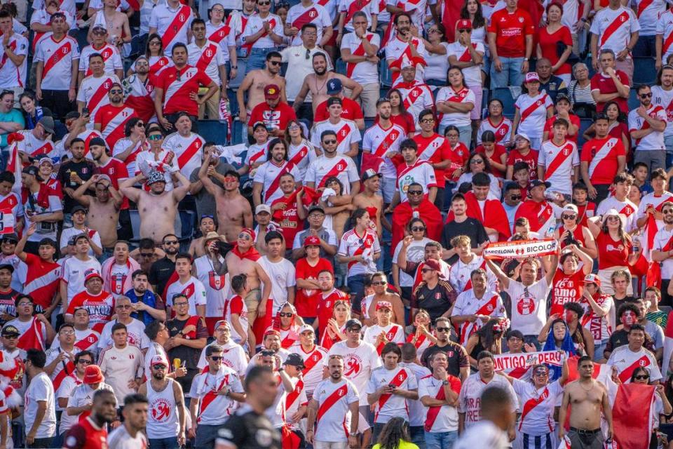 Peru fans are seen in the stands during a Copa America match between Canada and Peru Tuesday at Children’s Mercy Park.