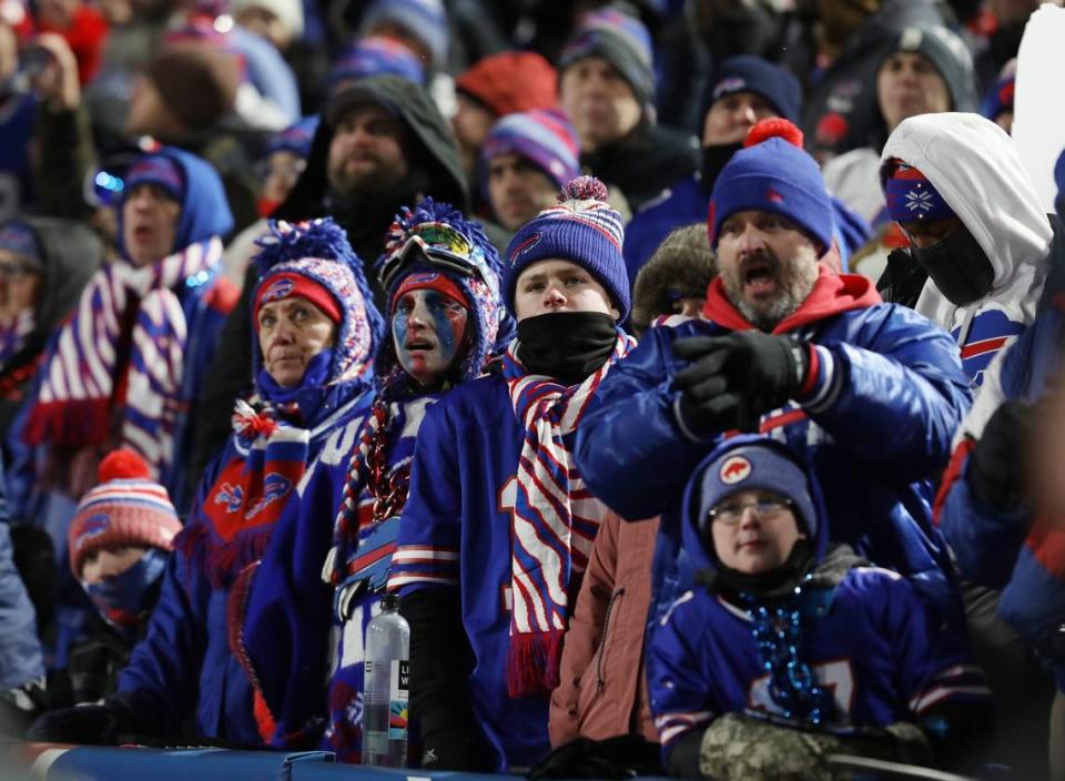 Bills fans watch the action during the second half of the Bills divisional game against Kansas City Chiefs at Highmark Stadium in Orchard Park on Jan. 21, 2024.