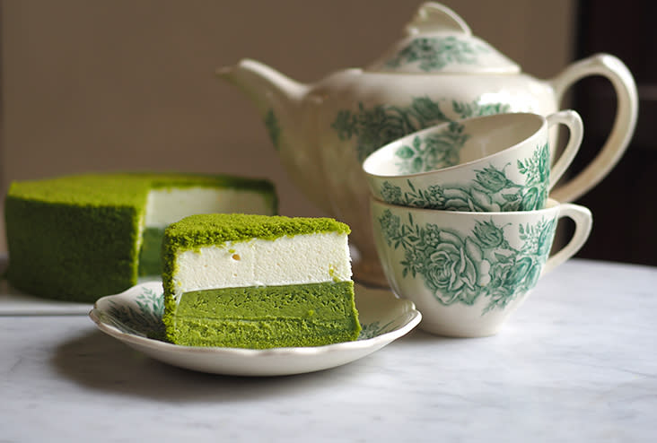 The matcha double fromage cheesecake is made from two cheese layers; one layer is baked cheesecake that is topped with a fluffy rare or no-bake cheesecake layer — Pictures by Lee Khang Yi