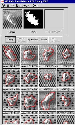 Patterns of defects in images of silicon wafers. The digital images stored in a database can be searched for and retrieved to help determine if images of newly manufactured semiconducting wafers indicate a faulty fabrication process.