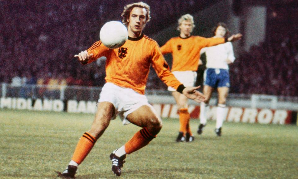 <span>Johan Neeskens playing for the Netherlands at Wembley in 1977.</span><span>Photograph: Colorsport/Shutterstock</span>