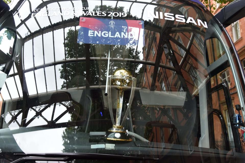 The trophy displayed on the front of the team's bus (Jeremy Selwyn)