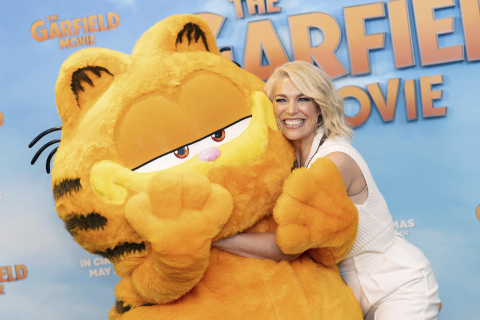Hannah Waddingham, right, poses for photographers during a photo call for the film 'The Garfield Movie' on Friday, May 10, 2024 in London. (Photo by Vianney Le Caer/Invision/AP)