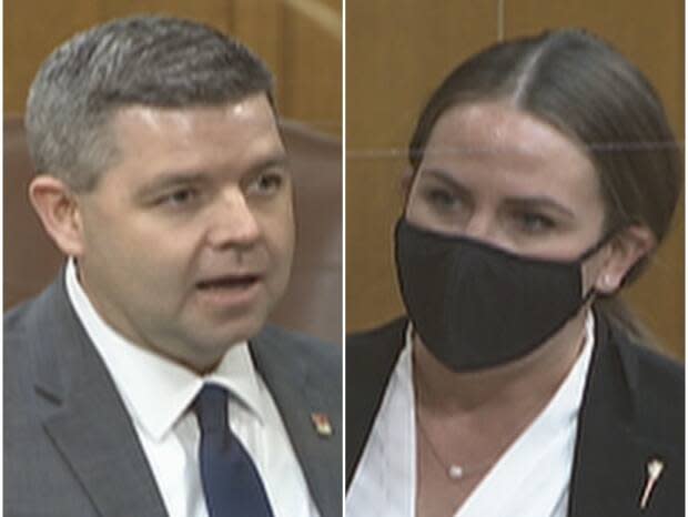 Minister Jeremy Harrison (left) and opposition MLA Aleana Young have been debating jobs and the provincial economy for the first two weeks of the sitting.