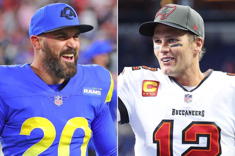 Eric Weddle of the Rams and Tom Brady of the Bucs