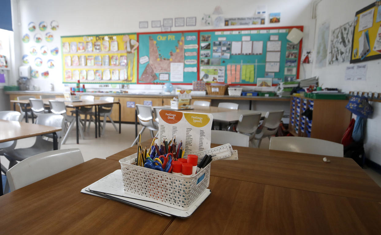 An empty classroom at Manor Park School and Nursery in Knutsford, Cheshire, the day after Prime Minister Boris Johnson put the UK in lockdown to help curb the spread of the coronavirus.