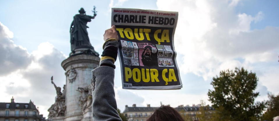 Manifestation de soutien à Samuel Paty dimanche 18 octobre 2020 sur la place de la République à Paris.
