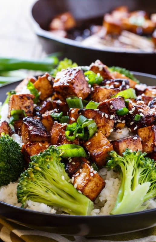 <p>Spicy Southern Kitchen</p><p>This Asian garlic tofu is a vegetarian meal full of salty, sweet, and spicy flavor.</p><p><strong>Get the recipe: <a href="https://spicysouthernkitchen.com/asian-garlic-tofu/" rel="nofollow noopener" target="_blank" data-ylk="slk:Asian Garlic Tofu;elm:context_link;itc:0;sec:content-canvas" class="link "><em>Asian Garlic Tofu</em></a></strong></p>