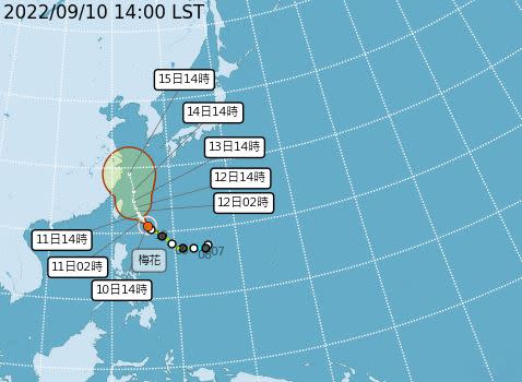 梅花颱風路徑潛勢預報。（圖／翻攝自氣象局）
