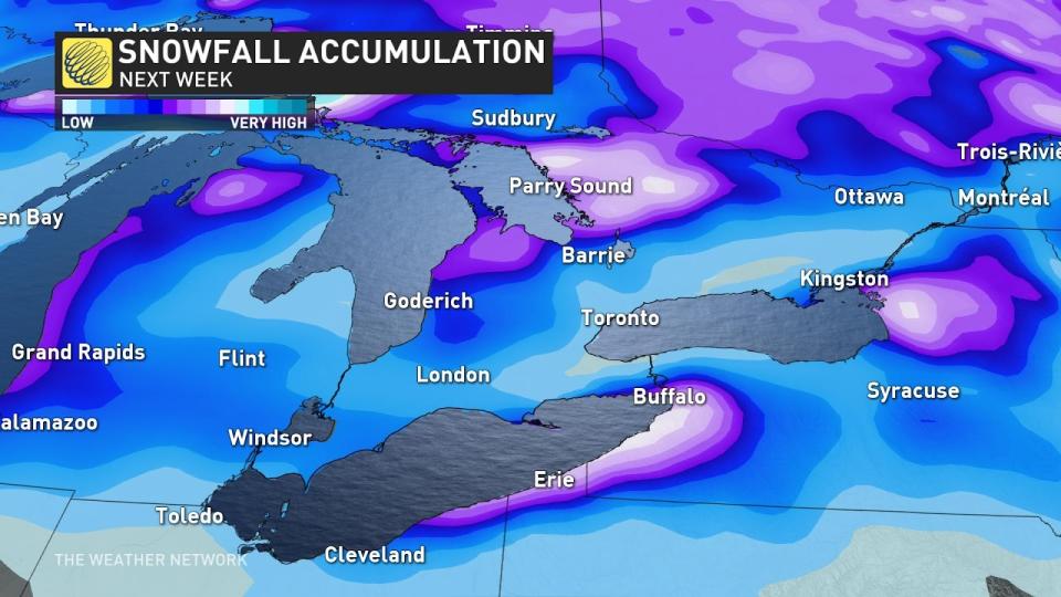 Ontario snowfall accumulations