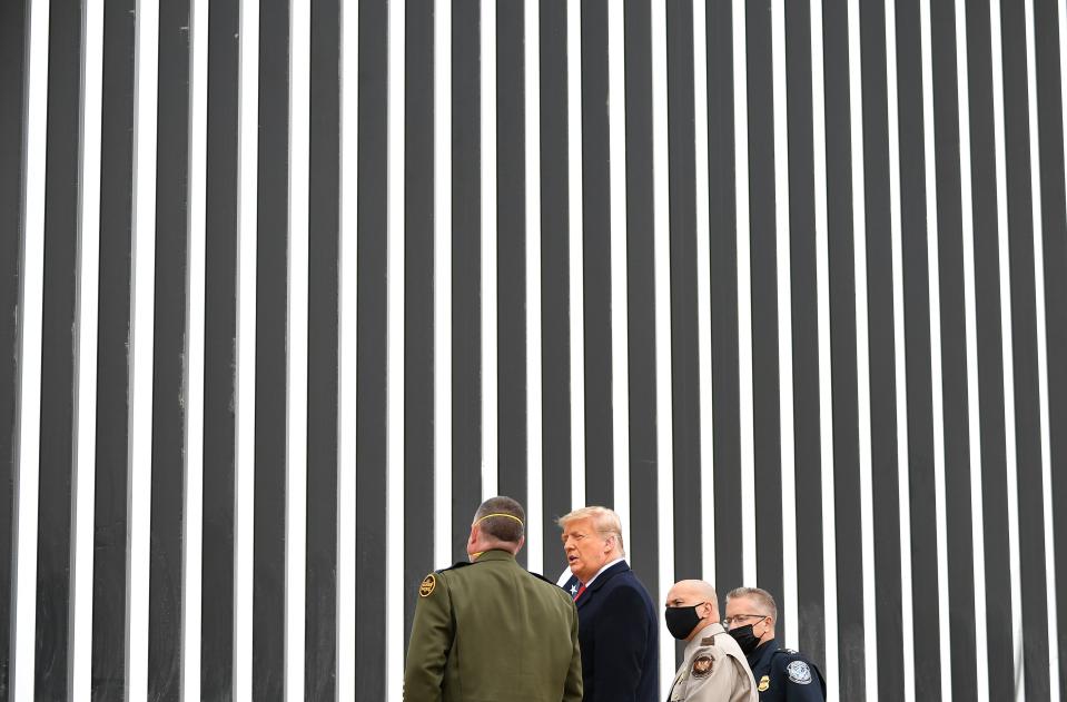US President Donald Trump tours a section of the border wall in Alamo, Texas, on January 12, 2021. (Photo by MANDEL NGAN / AFP) (Photo by MANDEL NGAN/AFP via Getty Images)