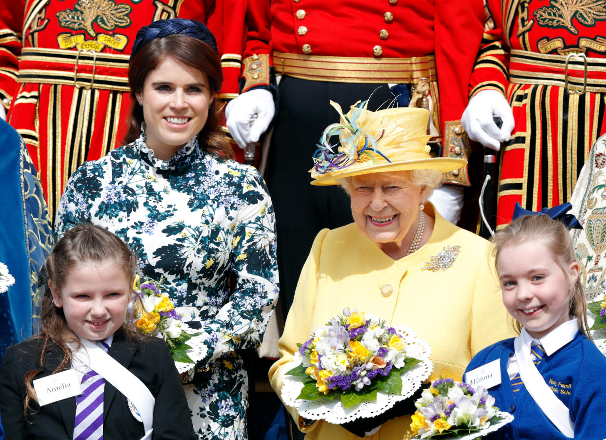 Princess Eugenie and Queen Elizabeth II attend the traditional Royal Maundy Service at St George's Chapel on April 18, 2019 in Windsor, England. During the service The Queen distributed Maundy money to 93 men and 93 women, one for each of her 93 years. (Photo by Max Mumby/Indigo/Getty Images)
