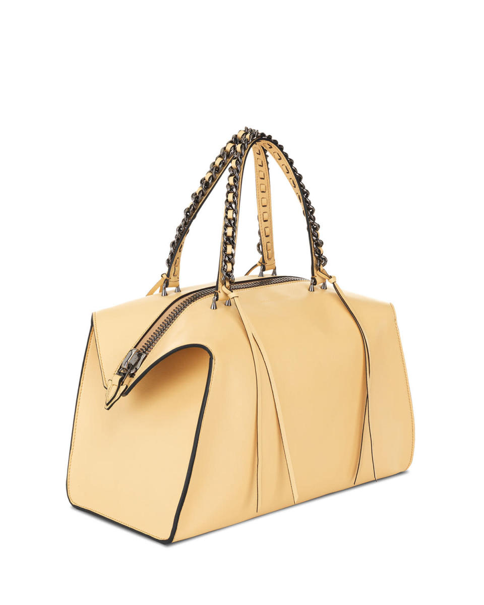 <p>Gabria Medium Colored-Edge Satchel Bag, $1,295, <a href="http://www.neimanmarcus.com/Elena-Ghisellini-Gabria-Medium-Colored-Edge-Satchel-Bag-Blonde-Black-Edge-Elena-Ghisellini/prod186240081_cat56090760__/p.prod?icid=&searchType=EndecaDrivenCat&rte=%252Fcategory.jsp%253FitemId%253Dcat56090760%2526pageSize%253D30%2526No%253D0%2526refinements%253D&eItemId=prod186240081&cmCat=product" rel="nofollow noopener" target="_blank" data-ylk="slk:Neiman Marcus;elm:context_link;itc:0;sec:content-canvas" class="link ">Neiman Marcus</a></p>