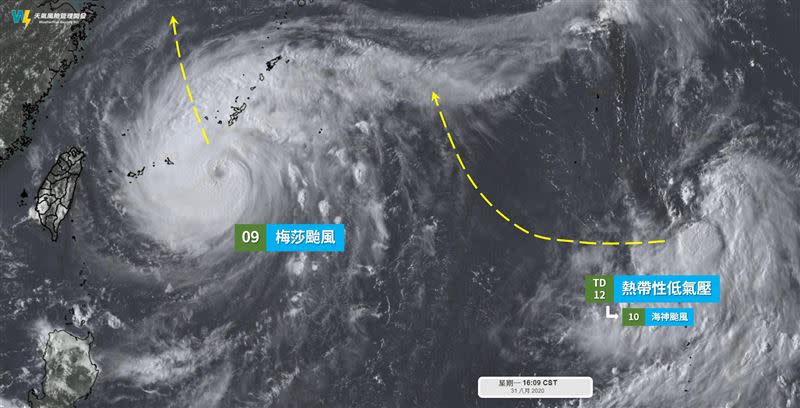 西太平洋上的兩大「怪物」。（圖／翻攝自天氣風險臉書粉專）