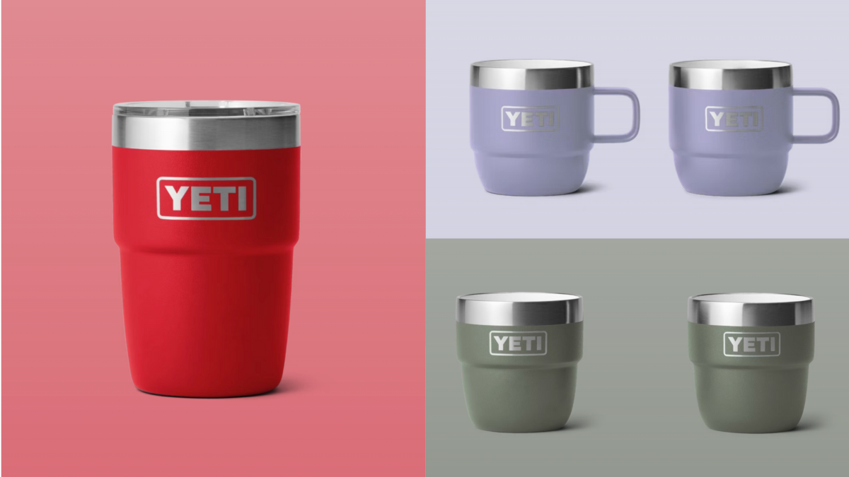 yeti travel tumbler mugs in red, purple and green, Yeti just released brand new travel mugs — and they're perfect for Christmas (Photos via Yeti)