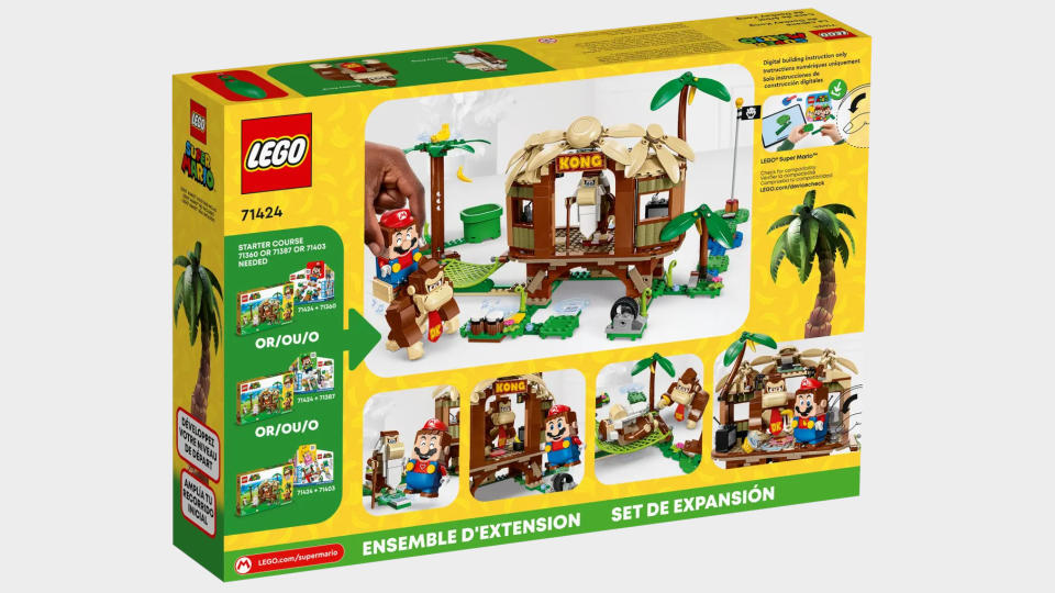 Lego Donkey Kong's Tree House set box on a plain background