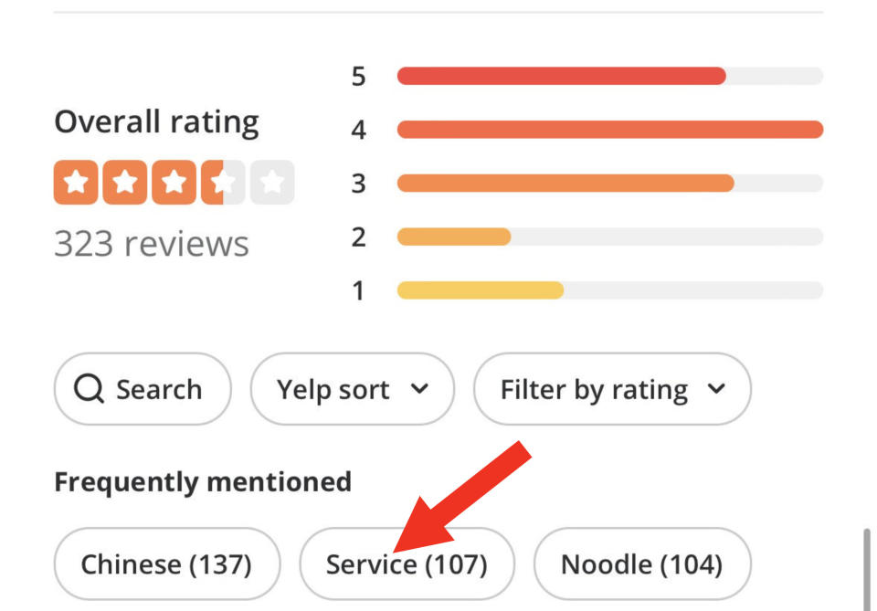 Arrow pointing to service reviews