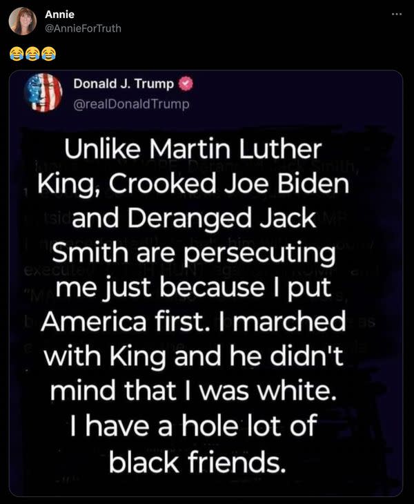 Une prétendue capture d'écran d'un prétendu message de l'ancien président américain Donald Trump affirmait qu'il avait déjà défilé avec MLK Jr.