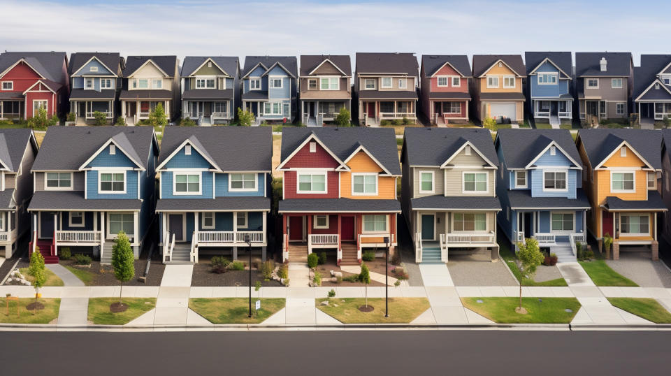 Rows of neatly arranged, multi-family homes, symbolizing the company's large-scale investing opportunities.