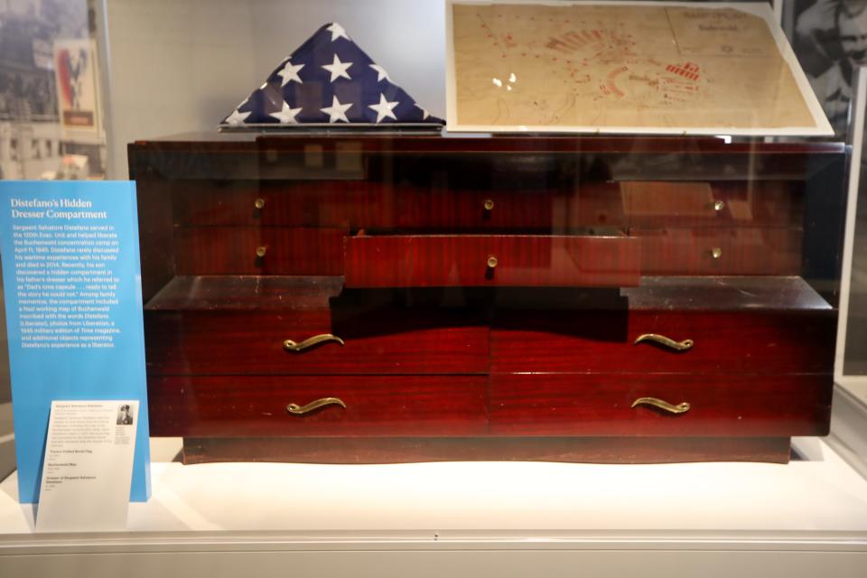 This dresser, shown here at the Museum of Jewish Heritage in New York City, spent decades in the Distefano household in Ridgefield Park. Salvatore Distefano served during WWII and left some hidden artifacts, including the map shown on the top right. Wednesday, September 21, 2022
(Photo: Kevin R. Wexler-NorthJersey.com)