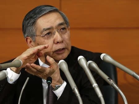 Bank of Japan (BOJ) Governor Haruhiko Kuroda speaks during a news conference at the BOJ headquarters in Tokyo December 19, 2014. REUTERS/Yuya Shino