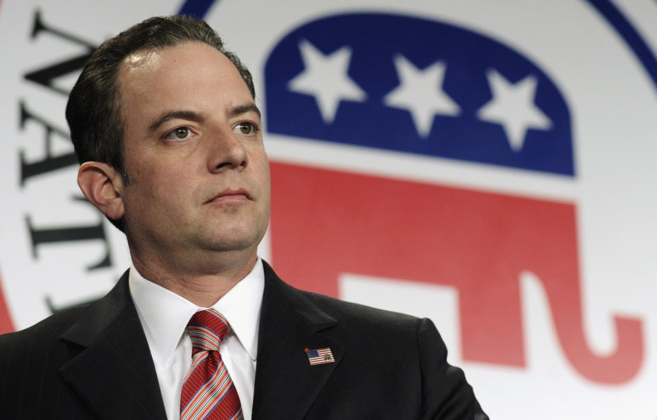 FILE - In this Jan. 24, 2014 file photo, Republican National Committee Chairman Reince Priebus is seen at the RNC winter meeting in Washington. Millionaires and billionaires are increasing their influence in federal elections, forcing the parties to play more limited roles, and raising questions about who sets the agenda in campaigns. In a handful of key Senate races, the biggest and loudest players so far are well-funded groups that don’t answer to any candidate or political party-such as the conservative billionaire Koch brothers. Some veteran lawmakers worry about the clout of the Republican and Democratic parties, which have dominated U.S. politics since the Civil War. The recent Supreme Court ruling appears unlikely to reduce the role that outside groups are playing. (AP Photo/Susan Walsh, File)