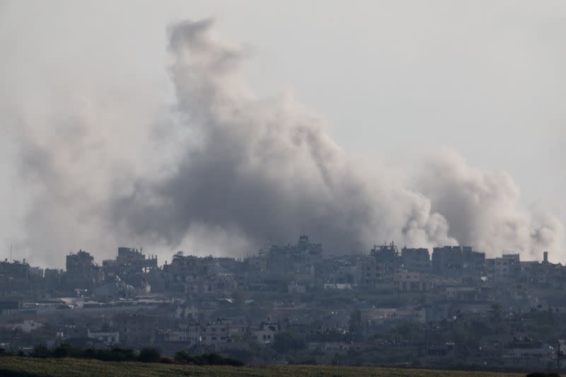 Smoke rises following an explosion in Gaza near the Israel-Gaza border