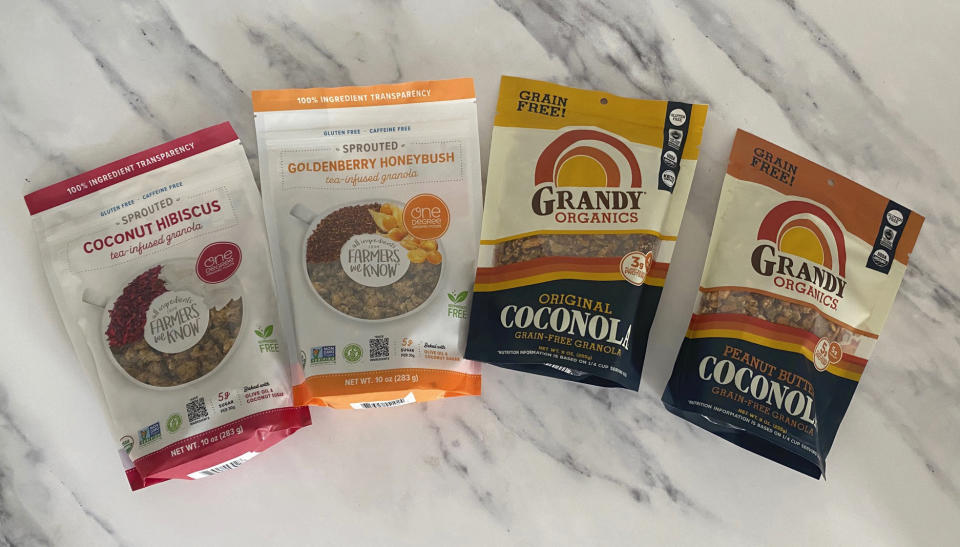 This April 2023 image shows products from One Degree Organics from Canada (their motto is “all ingredients from farmers we know”) and Grandy Organics, made in small batches in a solar powered factory in Maine. (Katie Workman via AP)