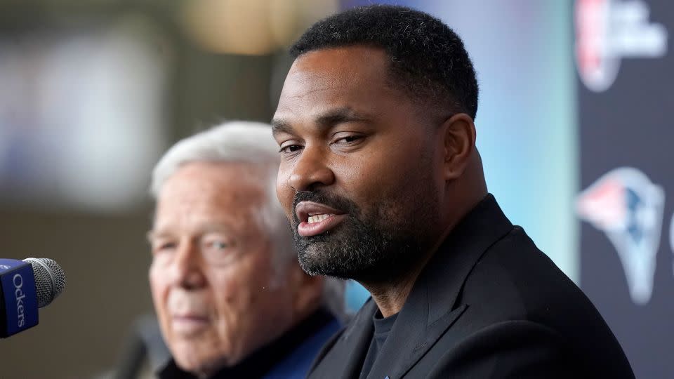 Patriots head coach Jerod Mayo, right, told reporters they will see a difference between him and previous coach Bill Belichick, even at news conferences. - Steven Senne/AP