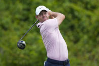 Rory McIlroy, of Northern Ireland, hits of the second tee during the first round of the PGA Zurich Classic golf tournament at TPC Louisiana in Avondale, La., Thursday, April 25, 2024. (AP Photo/Gerald Herbert)