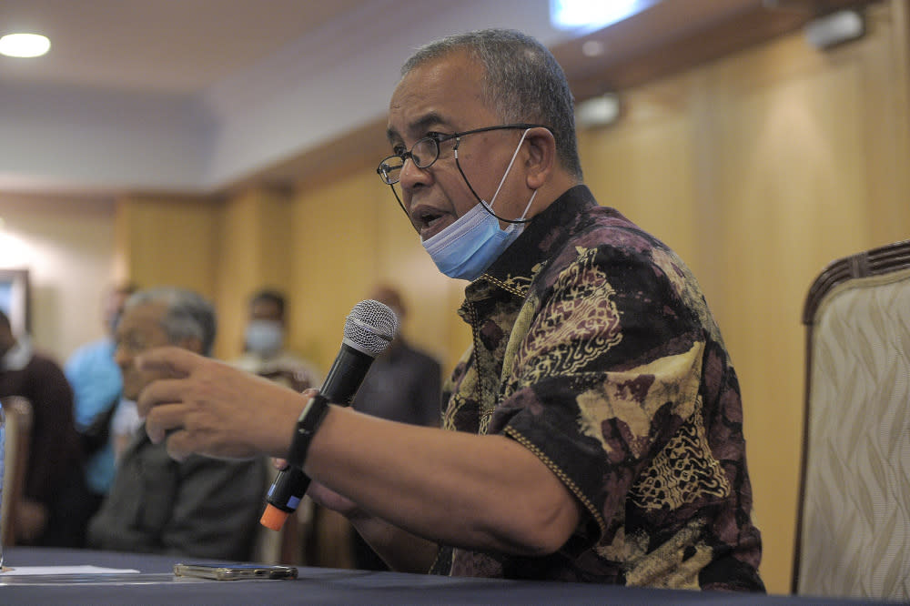 Pejuang secretary-general Datuk Amiruddin Hamzah speaks to the media during a press conference at Perdana Leadership Foundation in Putrajaya January 7, 2021. — Picture by Shafwan Zaidon
