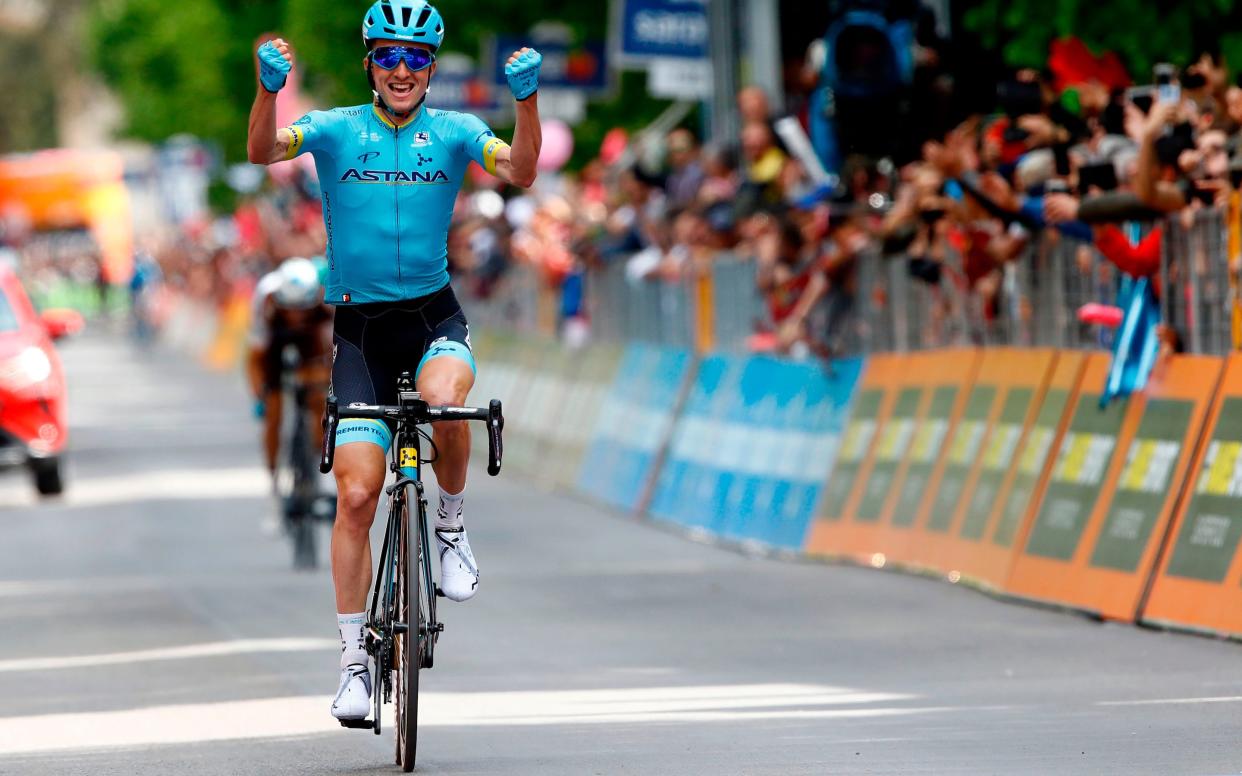 Pello Bilbao crosses the line to win stage seven at the Giro d'Italia on Friday - AFP or licensors