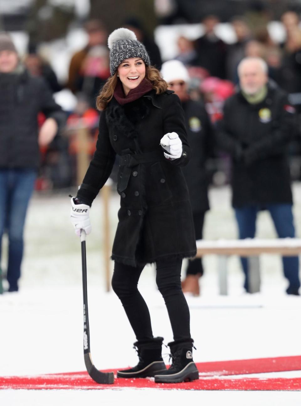 <p><em>January 30, 2018</em> — Earlier on in the royal tour, she tried out bandy hockey in Stockholm, Sweden, while wearing <a href="https://www.sorel.com/womens-tivoli-iii-boot-1749361.html?" rel="nofollow noopener" target="_blank" data-ylk="slk:Sorel's Tivoli boots;elm:context_link;itc:0;sec:content-canvas" class="link ">Sorel's Tivoli boots</a>. The faux fur-trimmed winter shoes cost less than $100. </p>