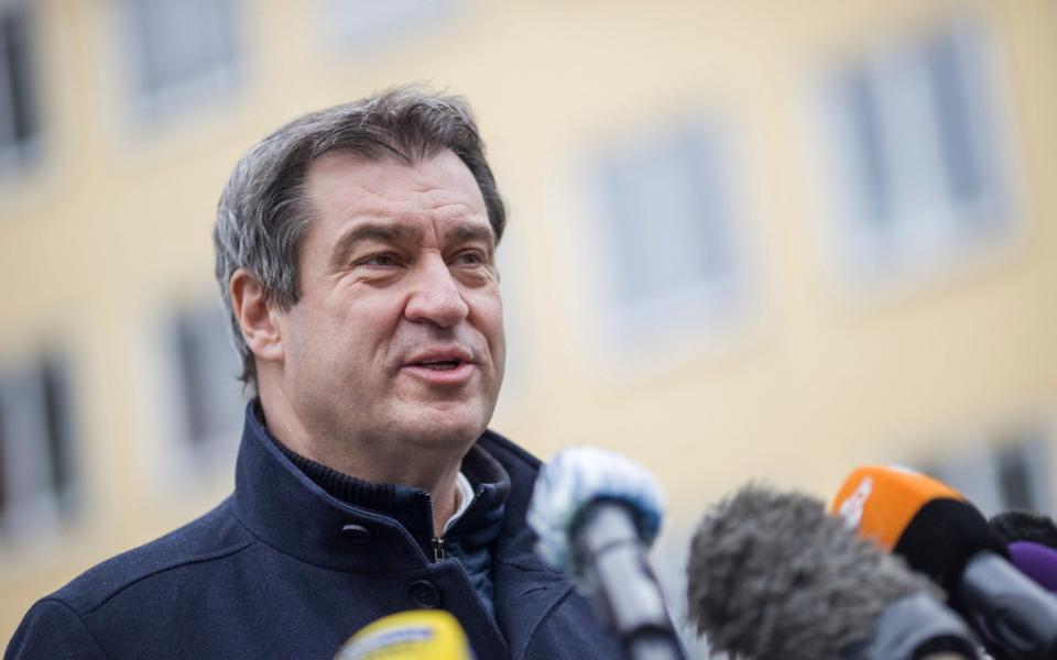 Markus Soeder (CSU), Governor of Bavaria, gives a press statement on the election of the new CDU leader Armin Laschet in Nuremberg, Germany, Saturday, Jan. 16, 2021. (Daniel Karmann/dpa via AP) - Daniel Karmann/DPA