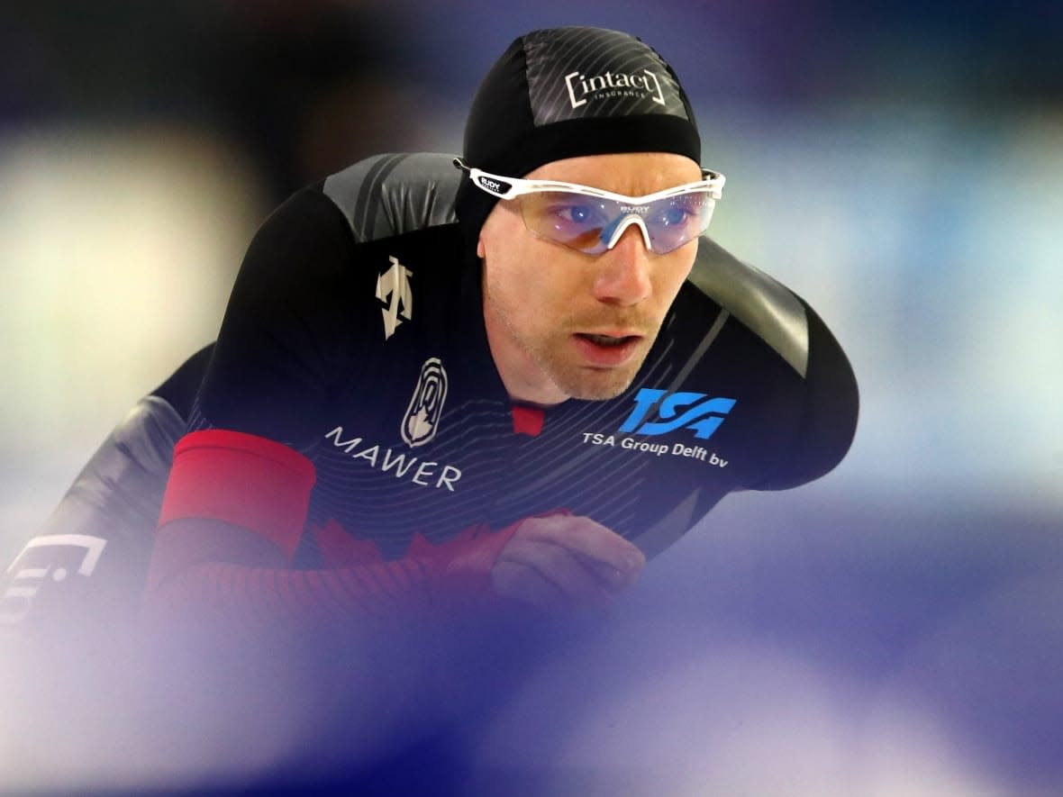 Canada's Ted-Jan Bloemen, seen above in February, won the men's 5,000 metres at the Canadian long track championships on Wednesday in Calgary. (Dean Mouhtaropoulos/Getty Images - image credit)