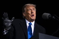 President Donald Trump speaks during a campaign rally at Eppley Airfield, Tuesday, Oct. 27, 2020, in Omaha, Neb. (AP Photo/Evan Vucci)