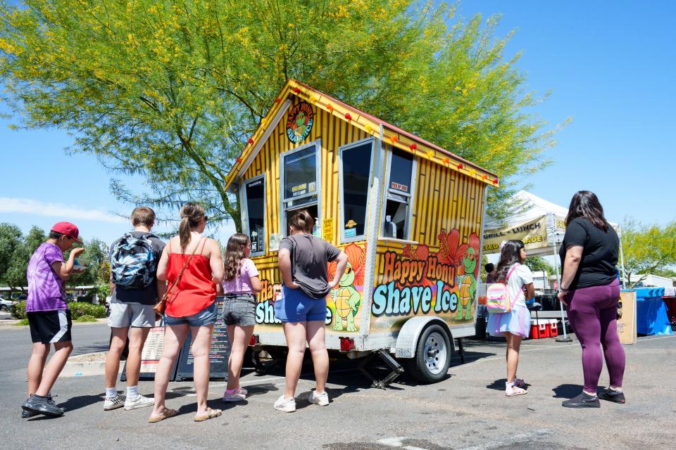 The Happy Honu Shave Ice truck participates in the Arrowhead Farmers Market on April 16, 2022, in Glendale, Ariz.