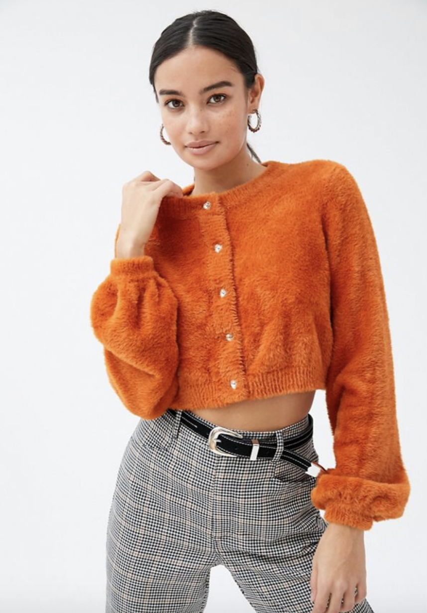 The For Love & Lemons Myriam Fuzzy Cardigan is 30 per cent off. Photo: UO