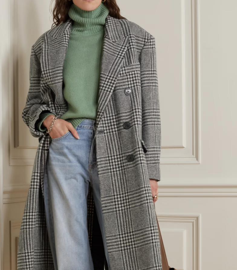 A model wearing a checkered Isabel Marant Etoille wool coat. 