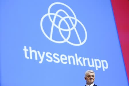 ThyssenKrupp CEO Heinrich Hiesinger stands on stage at the company's annual shareholders meeting in Bochum, Germany, January 19, 2018. REUTERS/Thilo Schmuelgen